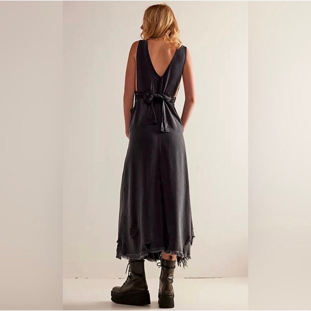 Free People We The Free Wonderland Maxi Dress Black Denim Distressed Size Small - Picture 2 of 11